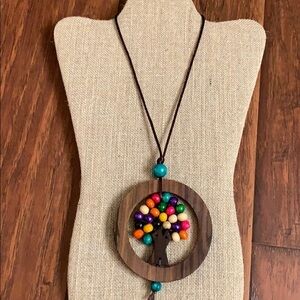 🌻Wooden Multicolor Bead Tree of Life Necklace